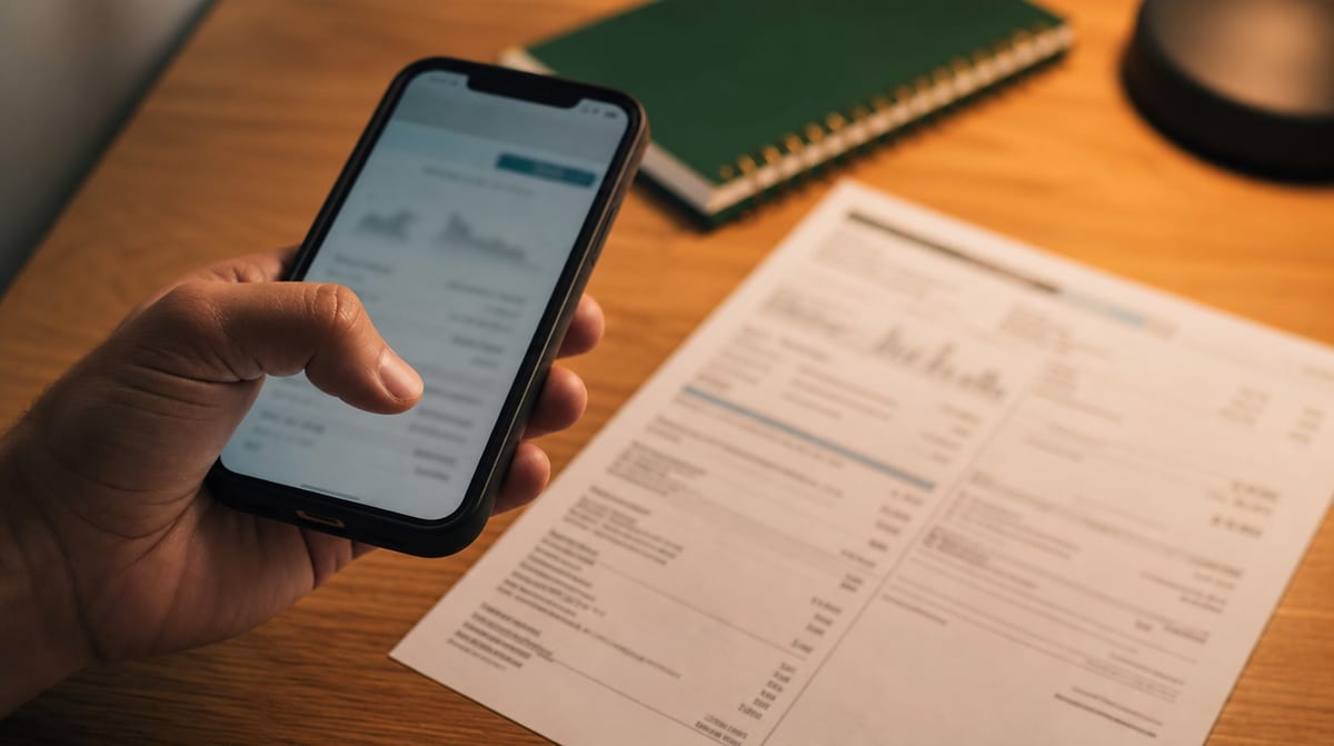 Mano che confronta il numero sullo smartphone con quello stampato su una bolletta, il controllo utile per riconoscere una truffa call center
