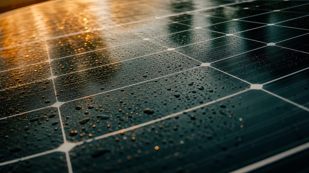 Dettaglio ravvicinato delle celle di un pannello solare con riflesso del cielo, il componente da controllare in ogni preventivo fotovoltaico