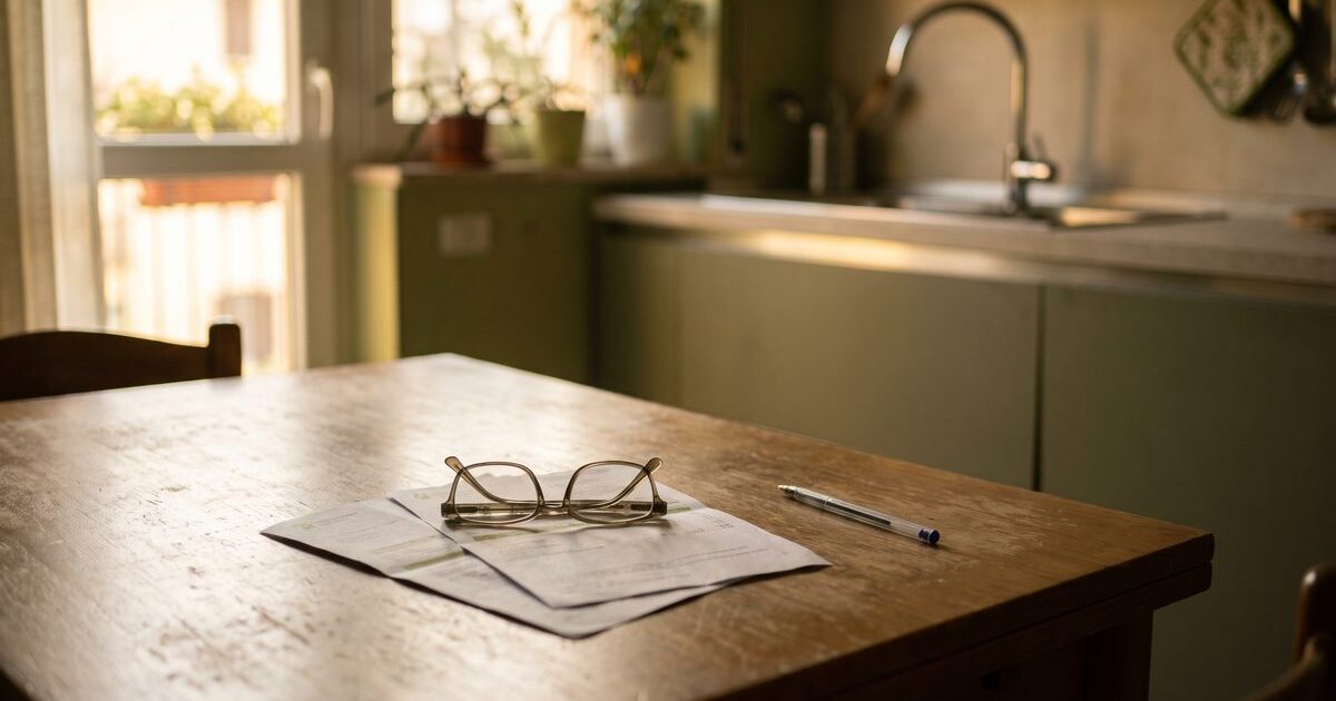Due bollette della luce e un paio di occhiali sul tavolo di una cucina italiana